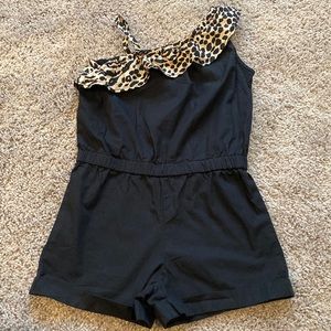 GYMBOREE Asymmetrical Black romper with cheetah ruffle